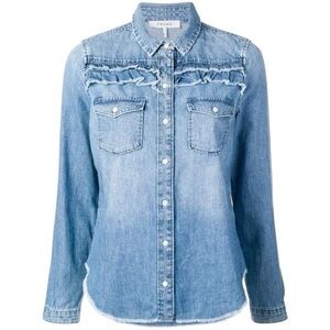 NWT FRAME Denim Ruffle Yoke Top in Kent - Size M